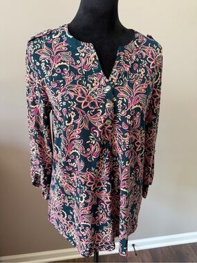 NWT DEAR SCARLETT NEW Floral Paisley Long-Sleeve Tunic Blouse